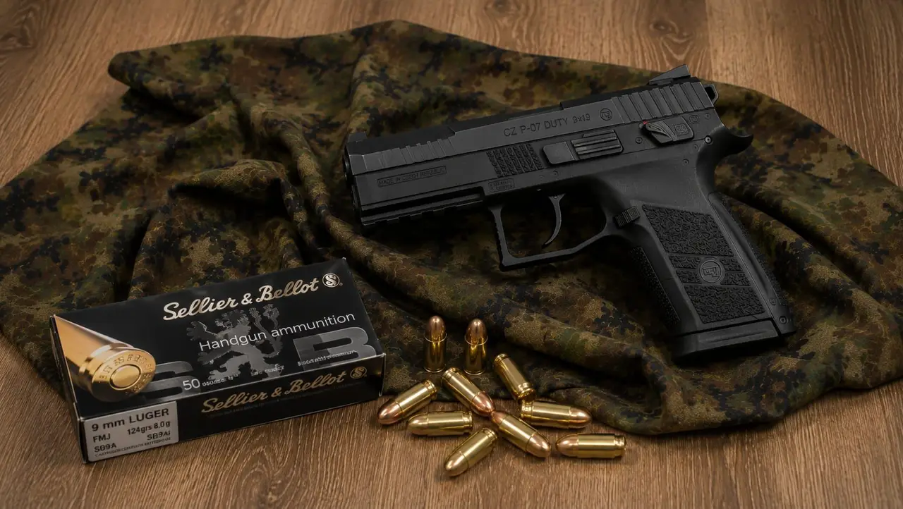 Samonabíjacia pištoľ CZ P-07 Duty s nábojmi Sellier & Bellot 9 mm Luger